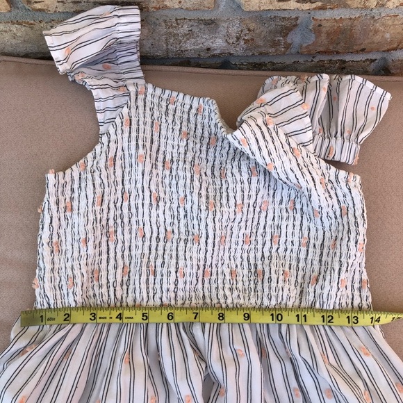 Loft Cotton Blend Clip Stripe Smocked Ruffle Pockets Lined Breeze Midi Dress S - Picture 14 of 16